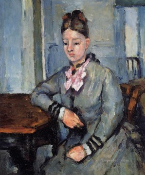 Madame Cezanne Leaning on a Table Paul Cezanne Oil Paintings